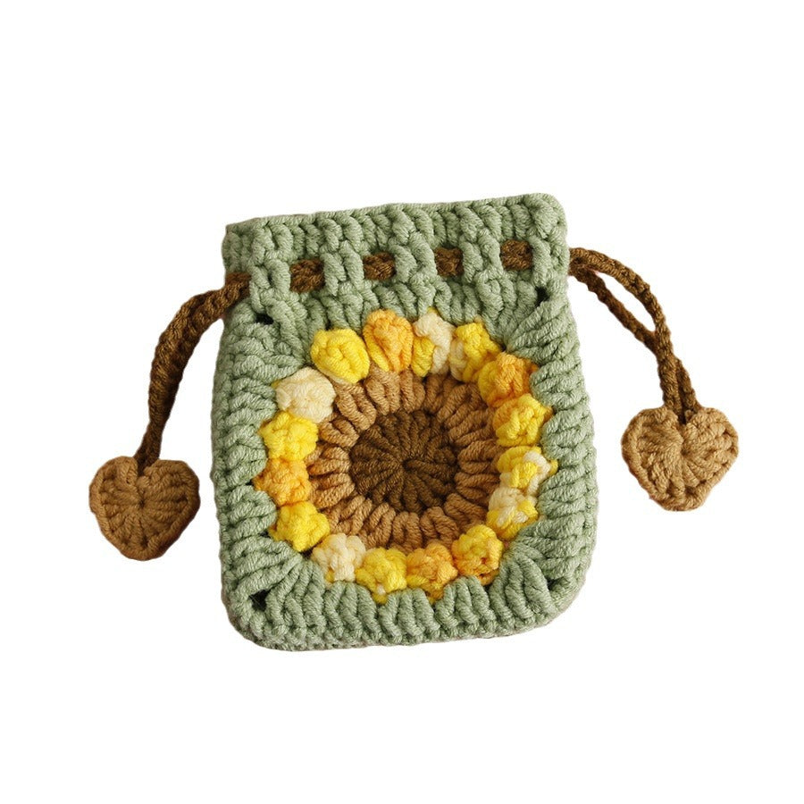 Sweet Sunflower Hand-woven Mini Drawstring Coin Purse